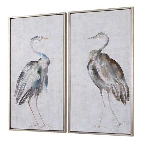 Summer Birds - Framed Art, Set Of 2 - Pearl Silver