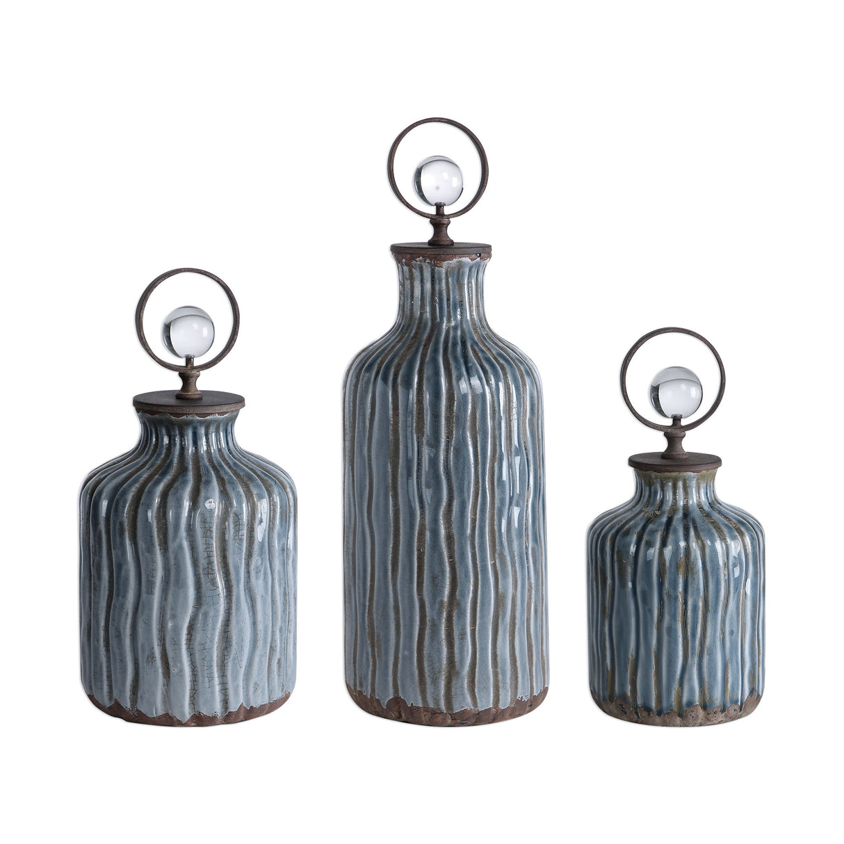 Mathias - Vessels, Set Of 3 - Grey-blue