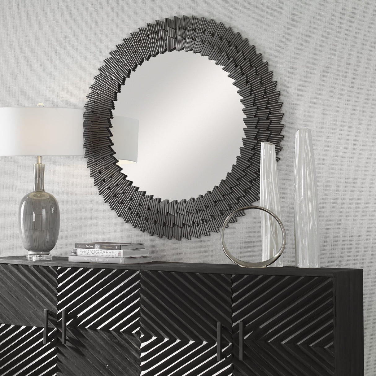 Illusion - Modern Round Mirror - Black