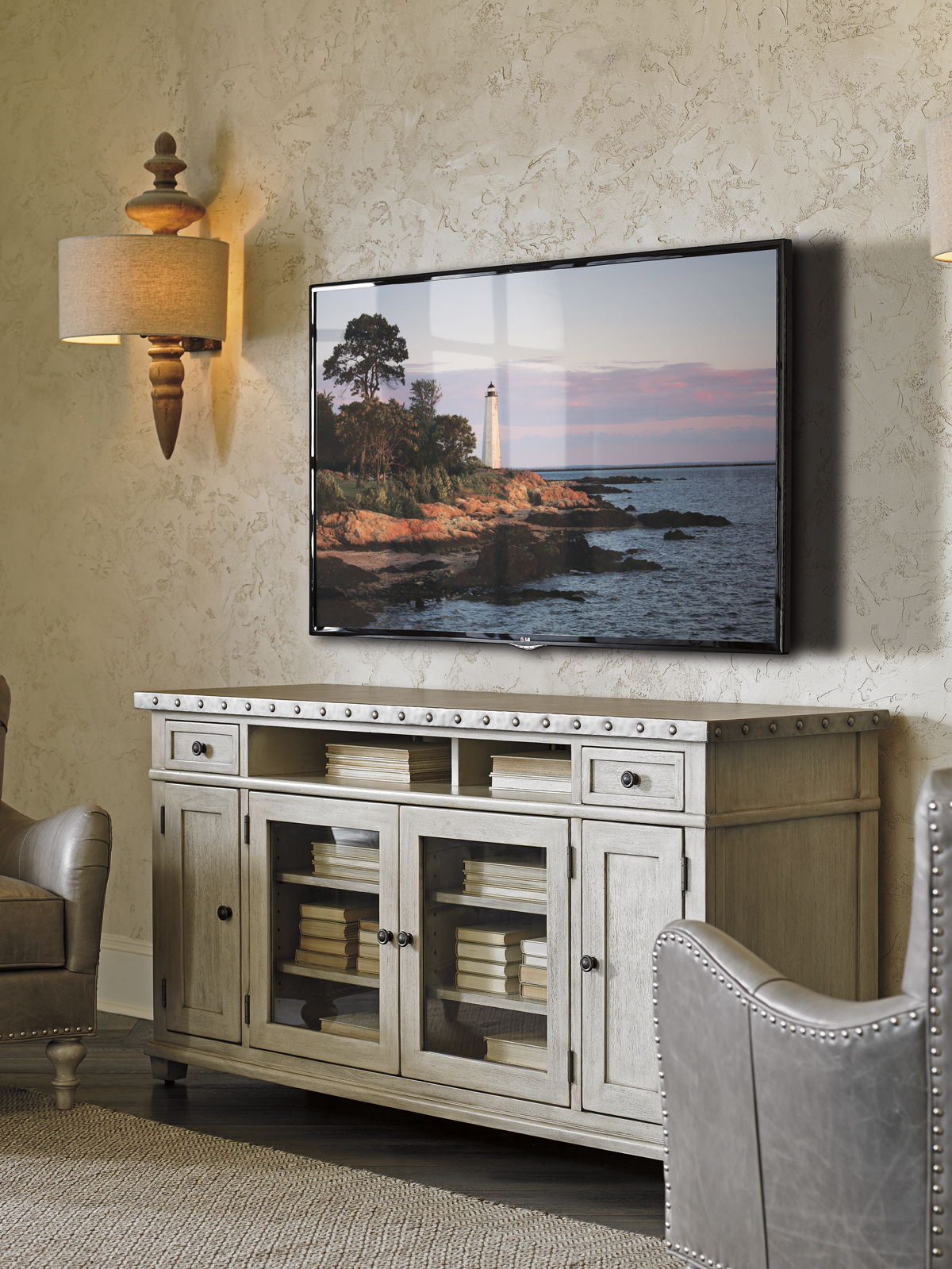 Oyster Bay - Shadow Valley Media Console - Pearl Silver