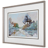 Morning Lake - Watercolor Framed Print - Blue