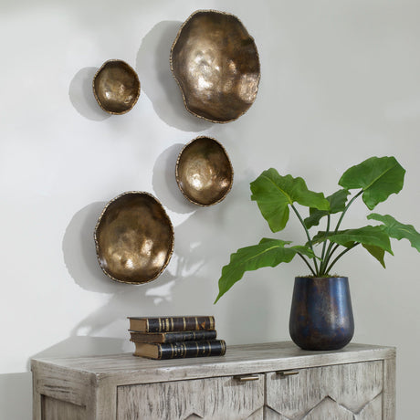 Lucky - Coins Wall Bowls, Set Of 4 - Brass