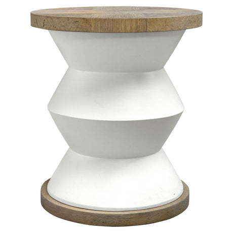 Spool - Geometric Side Table - White & Light Brown