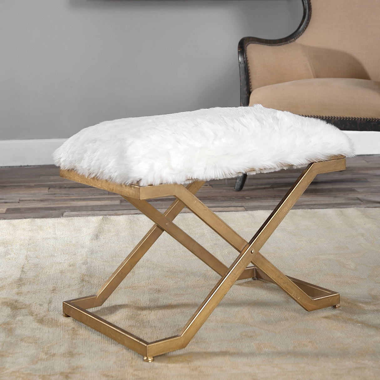 Farran - Fur Small Bench - White