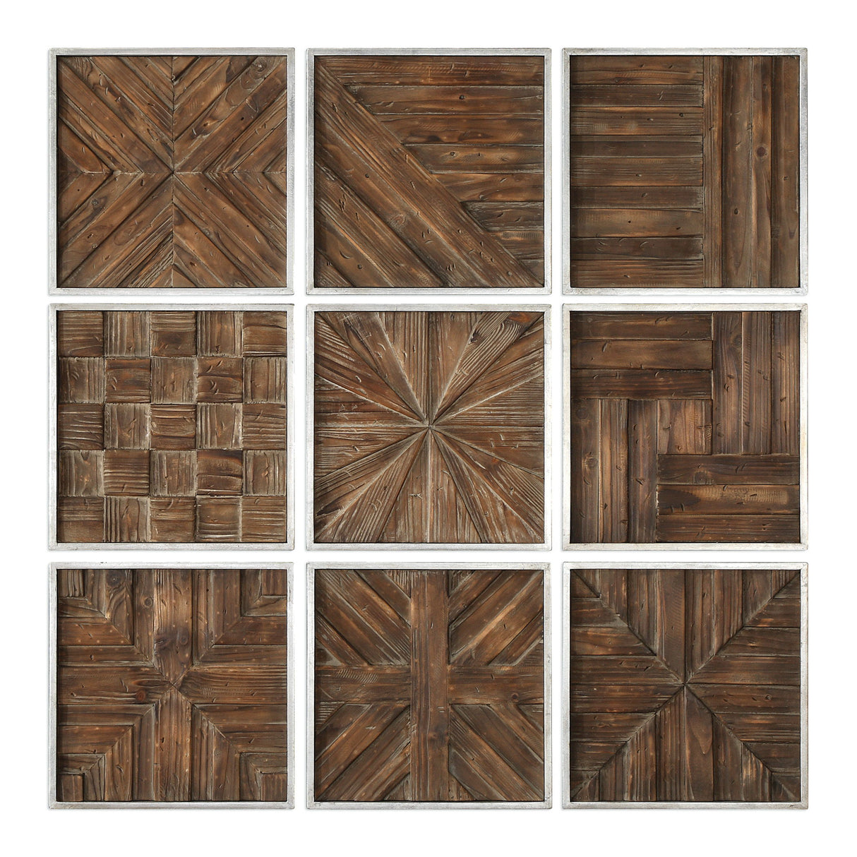 Bryndle - Rustic Wooden Squares, Set Of 9 - Brown, Dark