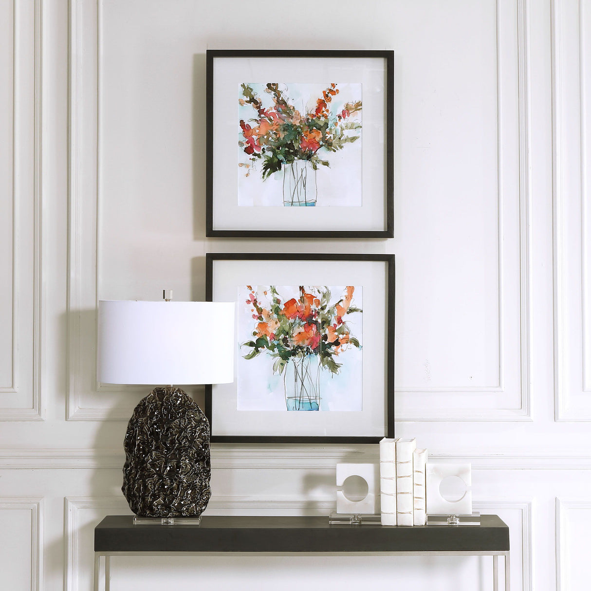 Fresh Flowers - Watercolor Prints, Set Of 2 - Beige