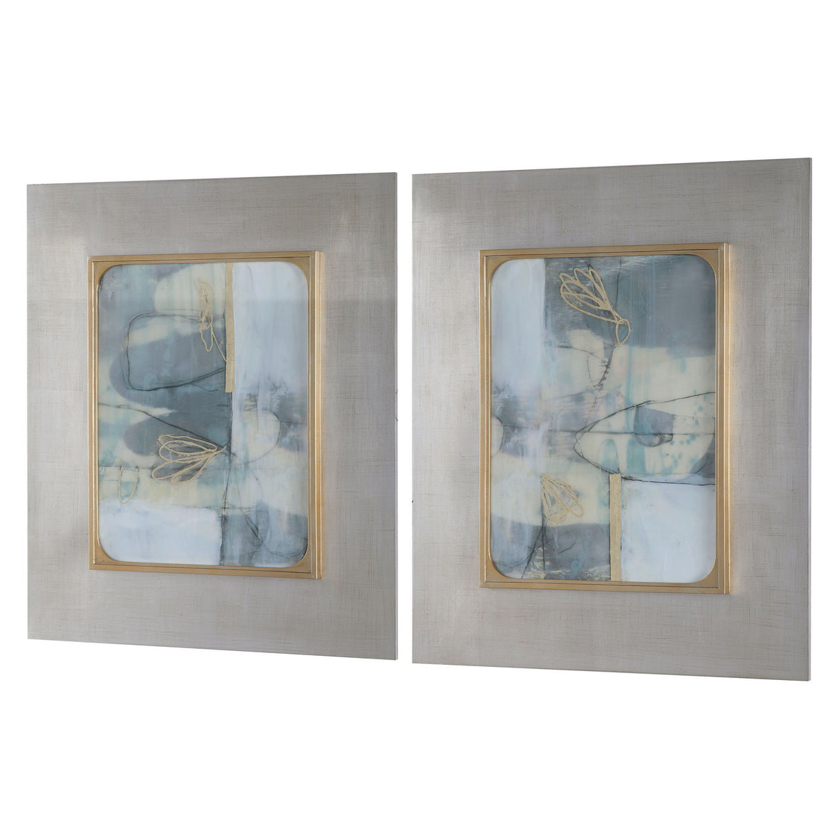 Gilded Whimsy - Abstract Prints, Set Of 2 - Gray, Dark