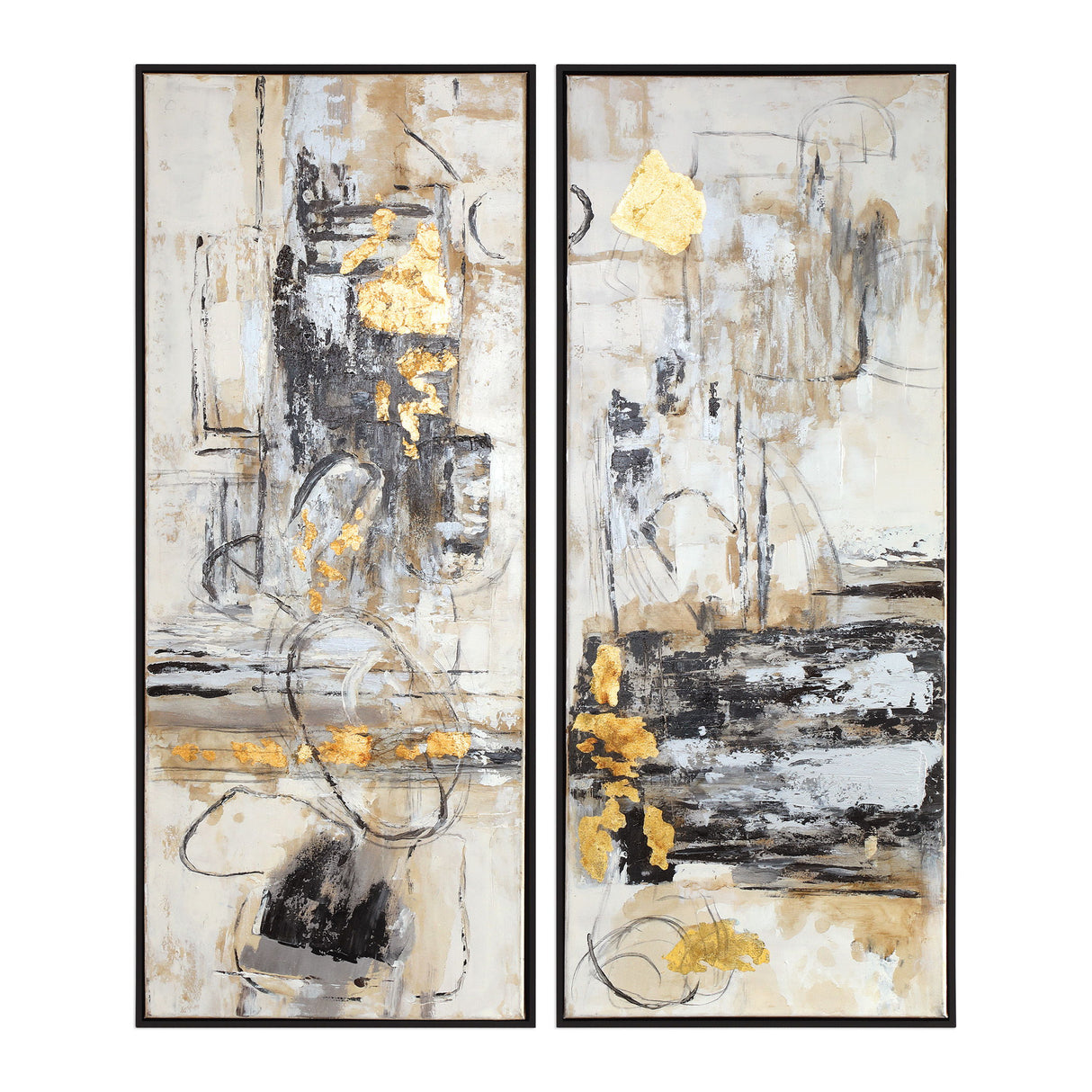 Life Scenes - Abstract Art, Set Of 2 - Beige