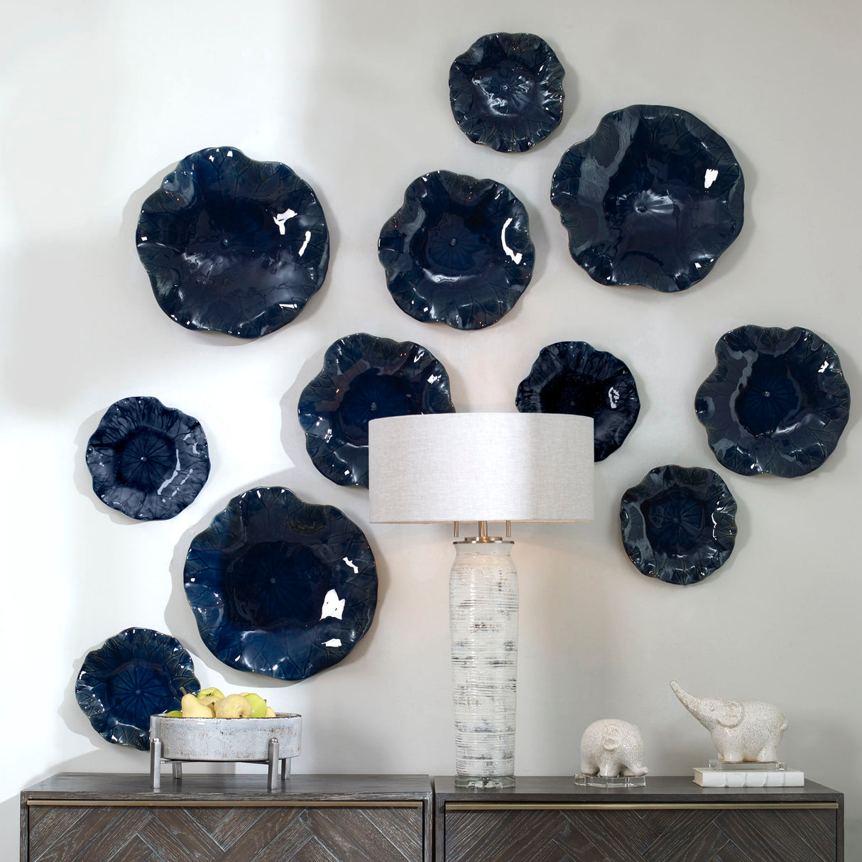 Abella - Ceramic Wall Decor, Set Of 3 - Blue