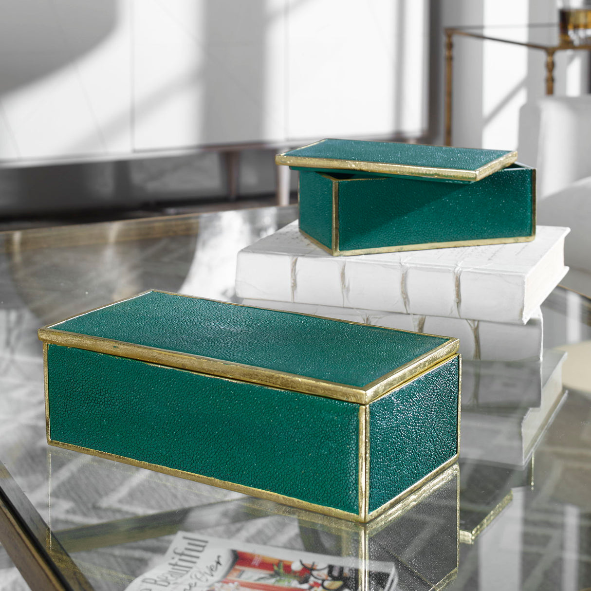 Karis - Boxes, Set Of 2 - Emerald Green