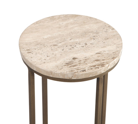 Lucia - Accent Table - Antique Brass / Beige Travertine