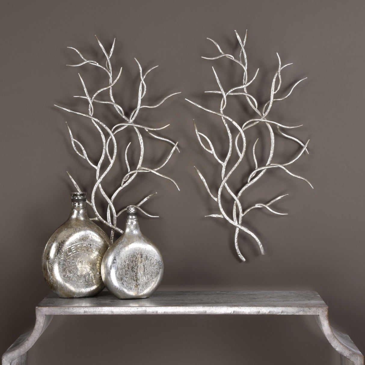 Silver Branches - Wall Art, Set Of 2 - Pearl Silver