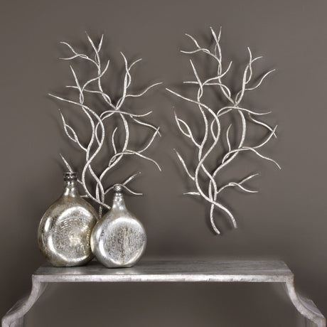 Silver Branches - Wall Art, Set Of 2 - Pearl Silver