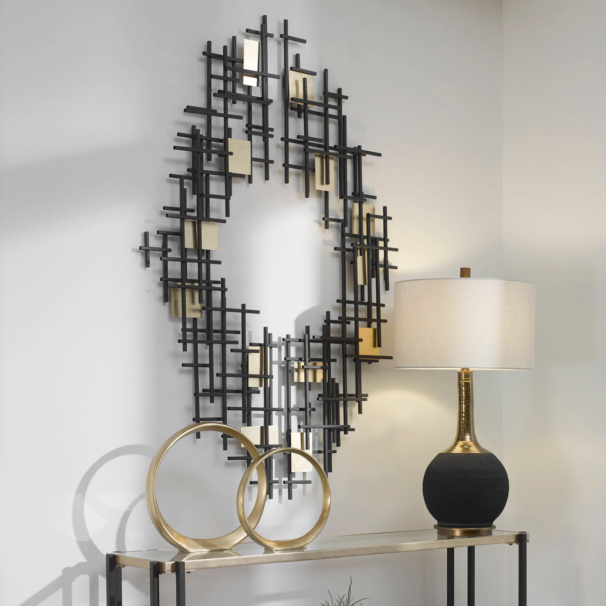 Reflection - Metal Grid Wall Decor, Set Of 2 - Black