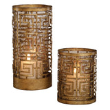 Ruhi - Hurricane Candleholders, Set Of 2 - Light Brown