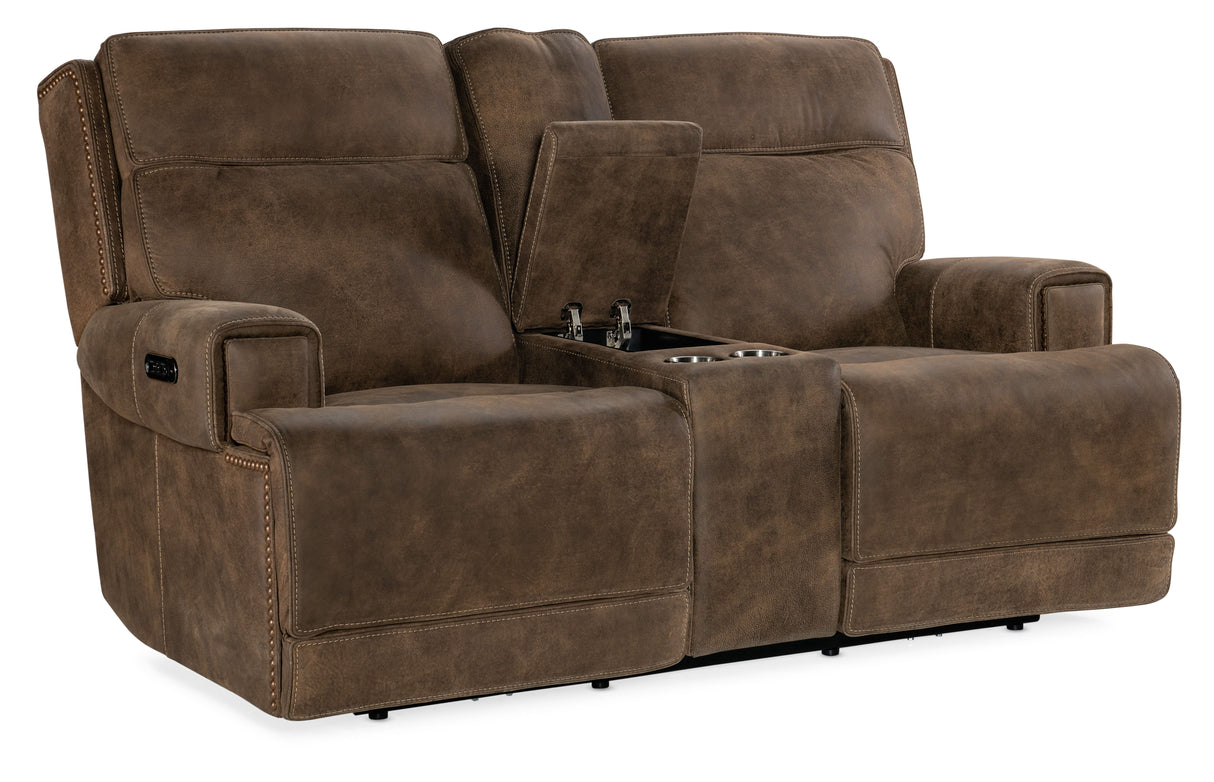 Wheeler - Power Console Loveseat With Power Headrest - Dark Brown