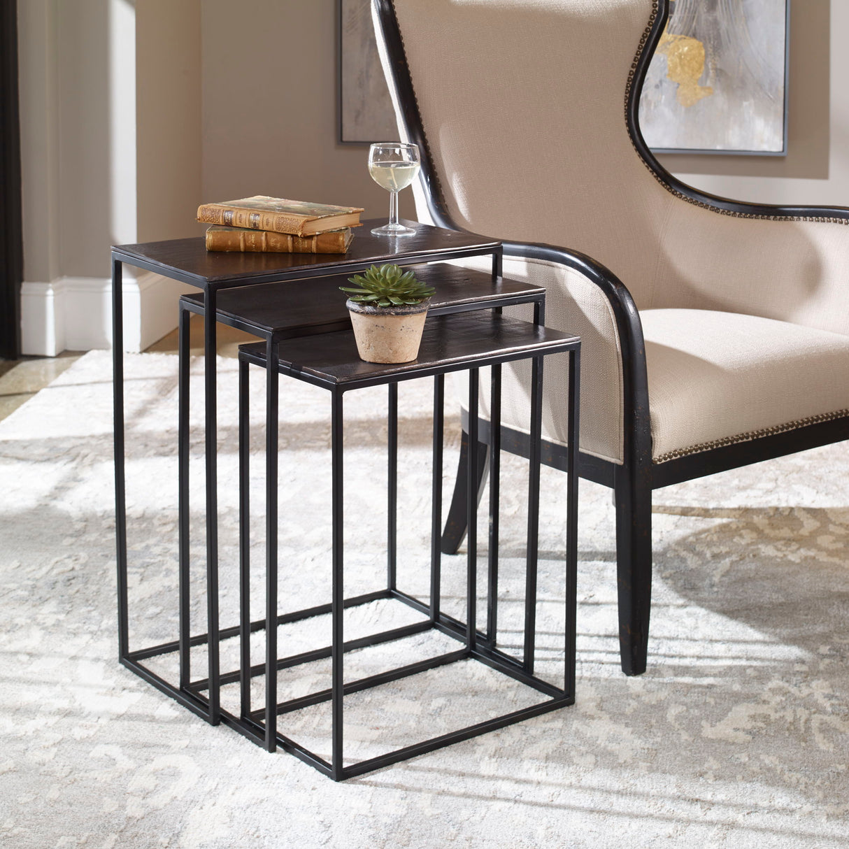 Coreene - Iron Nesting Tables, Set Of 3 - Black