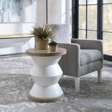 Spool - Geometric Side Table - White & Light Brown