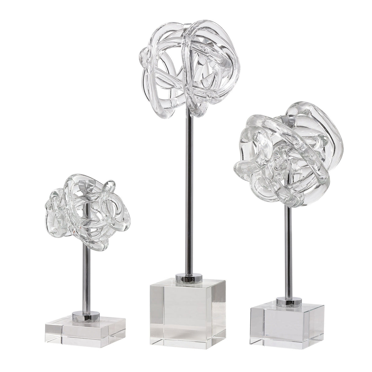 Neuron - Glass Table Top Sculptures, Set Of 3 - Pearl Silver